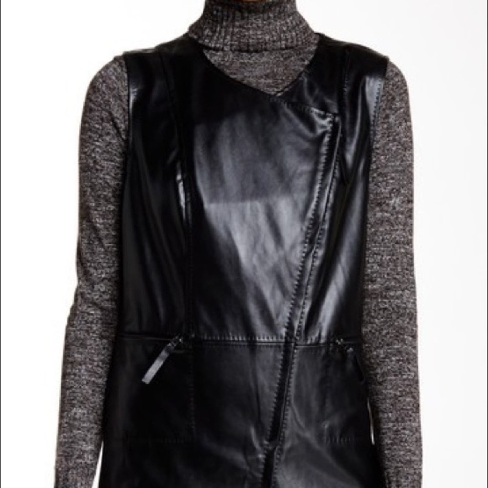 Max Studio Faux Leather Black Zip Up Vest Dress Size Small
